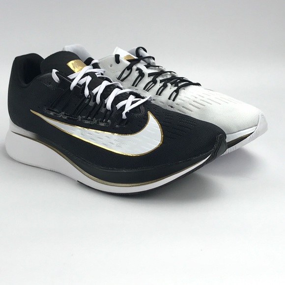 Nike Mens Zoom Fly Black White Gold Running Shoes - Picture 4 of 8